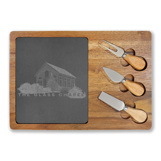 The Glass Chapel Charcuterie Boards with Slate Inset & Cheese Knives